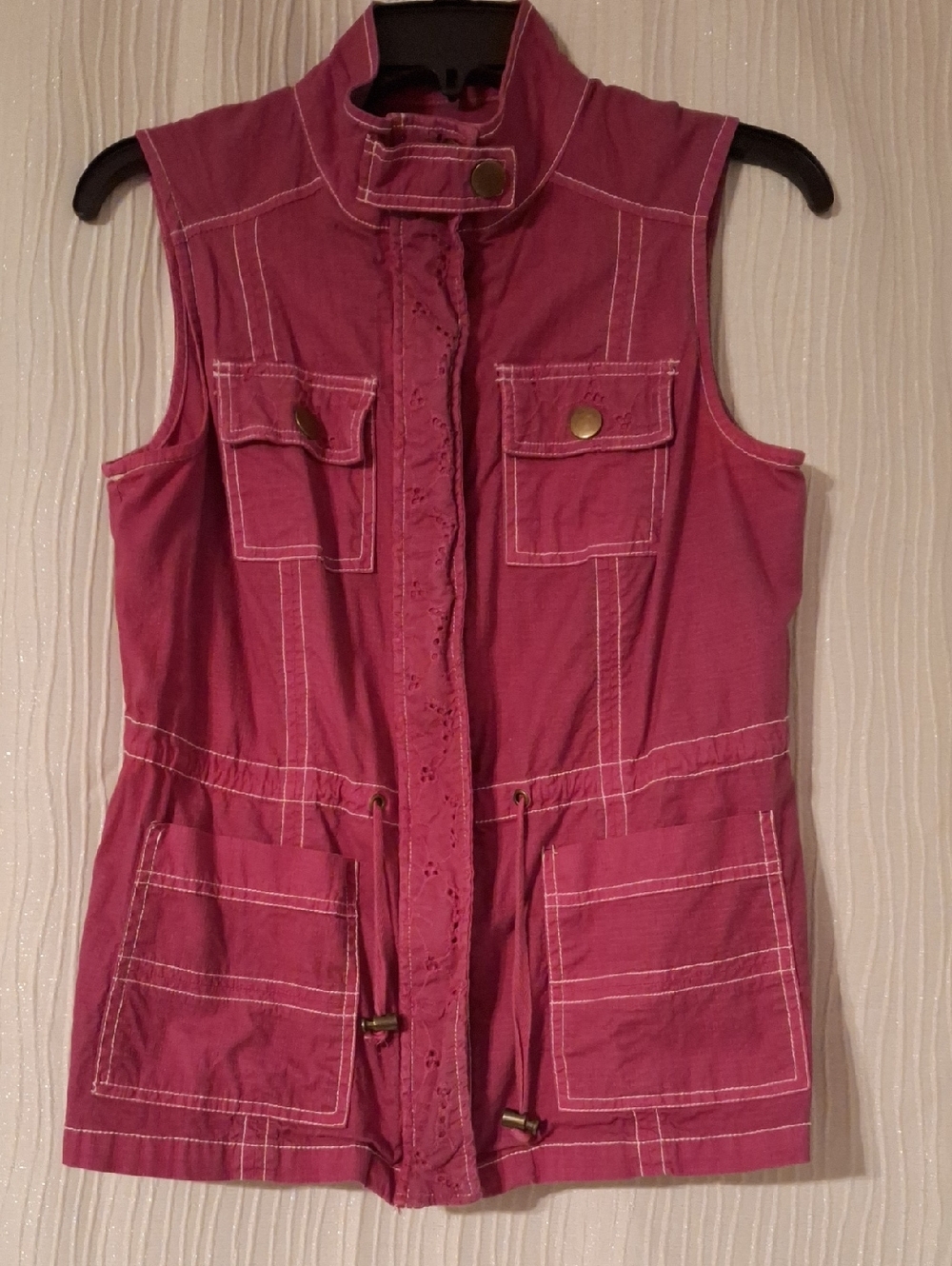 Sleeveless Utility Vest - Raspberry Pink with White Stitching - Picture 1 of 7